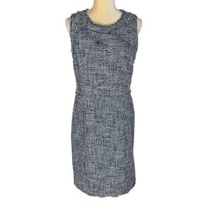 Michael Kors Tweed‎ Frayed Sheath Dress Blue Gray Sleeveless Size 12
